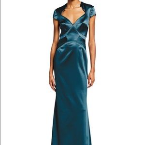 Zac Posen V-neck Teal Satin Gown, size 6